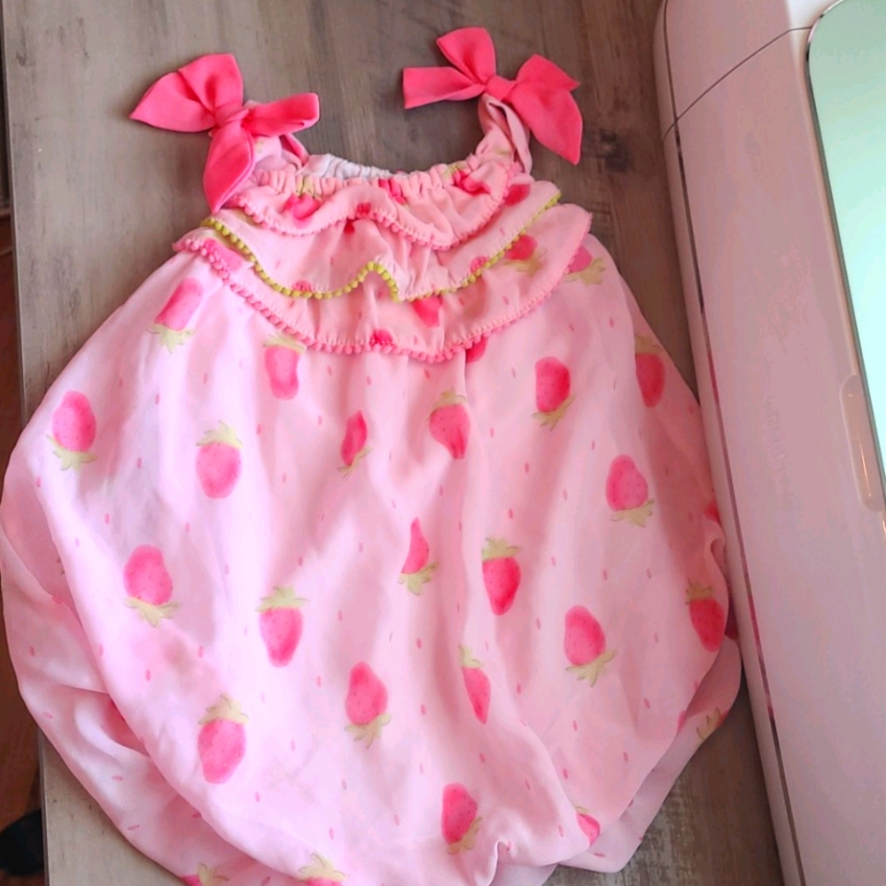 Pink strawberry romper (6M)